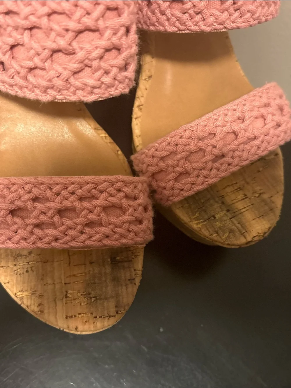 Pink Crochet Wedge Sandals with Cork Sole- Women